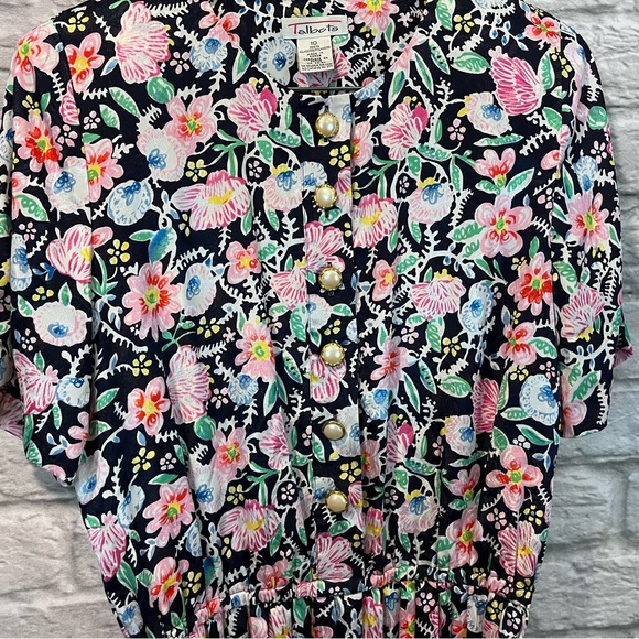 Vintage Talbots Size 10 Floral Print Button Up Belted Short Sleeve Maxi Dress - Picture 5 of 12